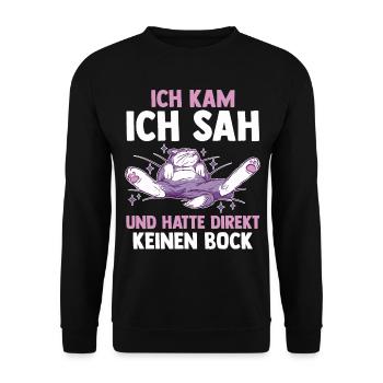 Ich Kam Ich Sah Und Hatte Direkt Keinen Bock Katze - Unisex Pullover - Schwarz - Vorne - Alina (178cm) & Michal (187cm)