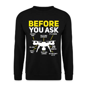 Quadcopter Drone Pilot - Funny Drone Pilot - Unisex Pullover - Schwarz - Vorne - Alina (178cm) & Michal (187cm)