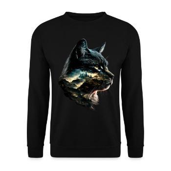 Katzen Motiv Kunst Cat Design Hauskatze Miau Katze - Unisex Pullover - Schwarz - Vorne - Alina (178cm) & Michal (187cm)