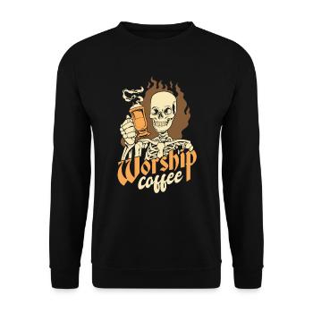 Kaffee - skeleton Worship Kaffee - Unisex Pullover - Schwarz - Vorne - Alina (178cm) & Michal (187cm)