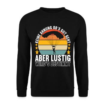 Fallschirmspringer Fallschirmsprung Skydiving - Unisex Pullover - Schwarz - Vorne - Alina (178cm) & Michal (187cm)
