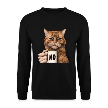 Mürrische Lustige Katze Mit Kaffeetasse Sagt Nein - Unisex Pullover - Schwarz - Vorne - Alina (178cm) & Michal (187cm)