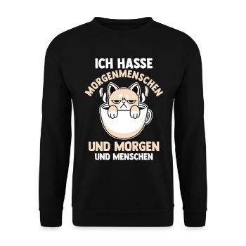 Ich Hasse Morgenmenschen Und Morgen Und Menschen K - Unisex Pullover - Schwarz - Vorne - Alina (178cm) & Michal (187cm)