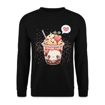 Kawaii Boba Tea for Valentine's Day Bubble Tea Hearts - Unisex Sweatshirt - black - Front - Alina (178cm) & Michal (187cm)