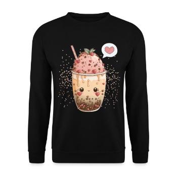 Kawaii Boba Tea for Valentine's Day Bubble Tea Hearts - Unisex Sweatshirt - black - Front - Alina (178cm) & Michal (187cm)