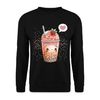 Kawaii Boba Tea for Valentine's Day Bubble Tea Hearts - Unisex Sweatshirt - black - Front - Alina (178cm) & Michal (187cm)