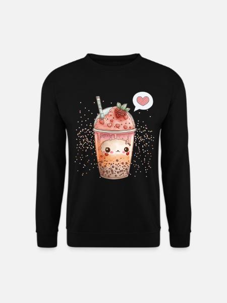 Kawaii Boba Tea zum Valentinstag Bubble Tea Herzen - Unisex Pullover - Schwarz
