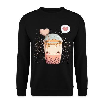 Kawaii Boba Tea for Valentine's Day Bubble Tea Hearts - Unisex Sweatshirt - black - Front - Alina (178cm) & Michal (187cm)