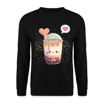 Kawaii Boba Tea for Valentine's Day Bubble Tea Hearts - Unisex Sweatshirt - black - Front - Alina (178cm) & Michal (187cm)