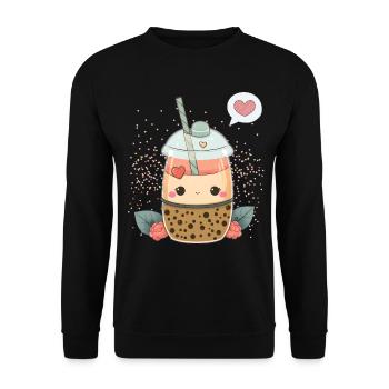 Kawaii Boba Tea for Valentine's Day Bubble Tea Hearts - Unisex Sweatshirt - black - Front - Alina (178cm) & Michal (187cm)