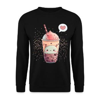 Kawaii Boba Tea for Valentine's Day Bubble Tea Hearts - Unisex Sweatshirt - black - Front - Alina (178cm) & Michal (187cm)