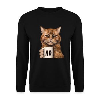 Mürrische Lustige Katze Mit Kaffeetasse Sagt Nein - Unisex Pullover - Schwarz - Vorne - Alina (178cm) & Michal (187cm)