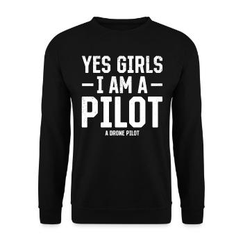 Oui les filles Je suis un pilote Un pilote de drone - Quadcopter - Sweat-shirt Unisexe - noir - Devant - Alina (178cm) & Michal (187cm)