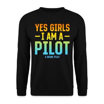 Oui les filles Je suis un pilote Un pilote de drone - Sweat-shirt Unisexe - noir - Devant - Alina (178cm) & Michal (187cm)