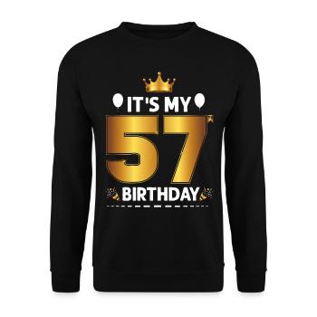 57 Geburtstag 57 Jahre Happy Birthday - Unisex Pullover - Schwarz - Vorne - Alina (178cm) & Michal (187cm)