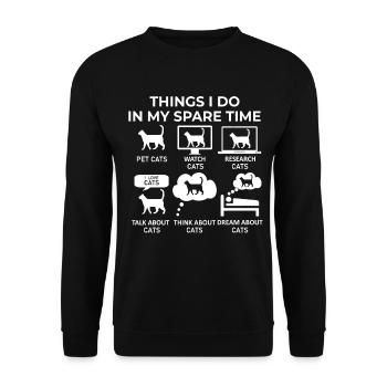 Dinge, die ich in meiner Freizeit mache - Katzen - Unisex Pullover - Schwarz - Vorne - Alina (178cm) & Michal (187cm)