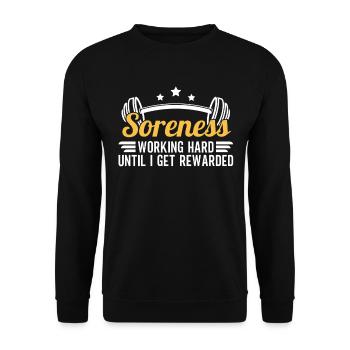 Soreness Workout Gym Lover Hard Work Fitness - Unisex Sweatshirt - black - Front - Alina (178cm) & Michal (187cm)