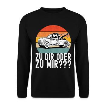 Abschleppwagen Abschleppdienst - Unisex Pullover - Schwarz - Vorne - Alina (178cm) & Michal (187cm)