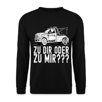 Abschleppwagen Abschleppdienst - Unisex Pullover - Schwarz - Vorne - Alina (178cm) & Michal (187cm)