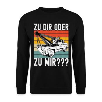 Abschleppwagen Abschleppdienst - Unisex Pullover - Schwarz - Vorne - Alina (178cm) & Michal (187cm)