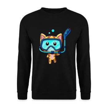 Cat Snorkel Diver snorkeling - Unisex Sweatshirt - black - Front - Alina (178cm) & Michal (187cm)