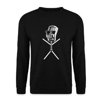 Podcast Microphone Podcaster Funny Stick Figure Po - Unisex Pullover - Schwarz - Vorne - Alina (178cm) & Michal (187cm)