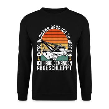 Abschleppwagen Abschleppdienst - Unisex Pullover - Schwarz - Vorne - Alina (178cm) & Michal (187cm)