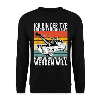 Abschleppwagen Abschleppdienst - Unisex Pullover - Schwarz - Vorne - Alina (178cm) & Michal (187cm)