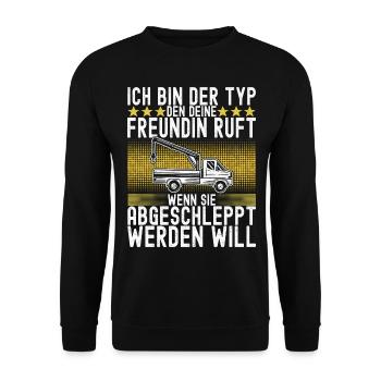 Abschleppwagen Abschleppdienst - Unisex Pullover - Schwarz - Vorne - Alina (178cm) & Michal (187cm)