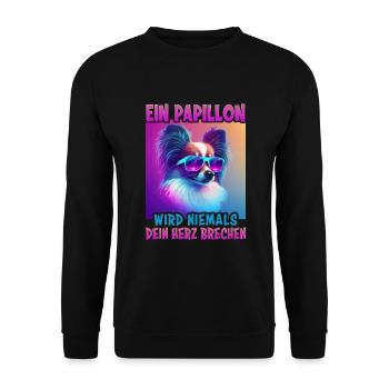 Hunde Spruch Papillon Design für Hundeliebhaber - Unisex Pullover - Schwarz - Vorne - Alina (178cm) & Michal (187cm)