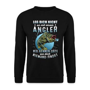 Angeln Tshirt Mann Fischer Rute Fischfang Fishing - Unisex Pullover - Schwarz - Vorne - Alina (178cm) & Michal (187cm)