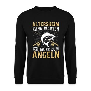 Angeln Geschenk Fischer Angler Petri Heil Rute - Unisex Pullover - Schwarz - Vorne - Alina (178cm) & Michal (187cm)