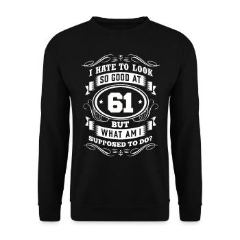 61st birthday party Old year of construction - Unisex Sweatshirt - black - Front - Alina (178cm) & Michal (187cm)