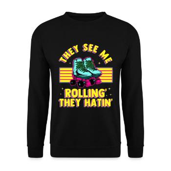 Inline Skate Gift Rollskates Roller 70s - Unisex Sweatshirt - black - Front - Alina (178cm) & Michal (187cm)
