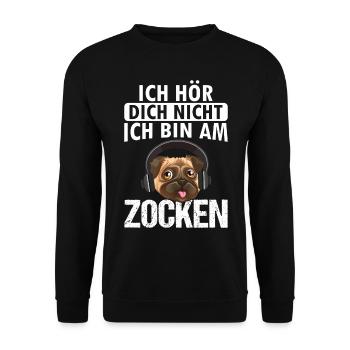 ich hör dich nicht ich bin am zocken - Unisex Pullover - Schwarz - Vorne - Alina (178cm) & Michal (187cm)
