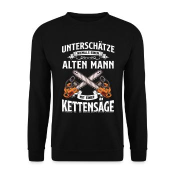 Holz Geschenke Chainsaw Kettensäge Waldarbeiter - Unisex Pullover - Schwarz - Vorne - Alina (178cm) & Michal (187cm)