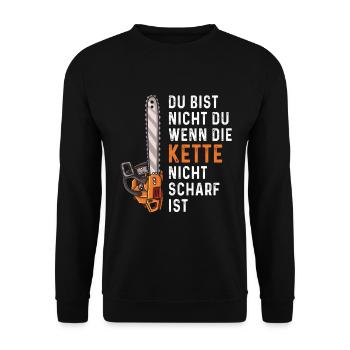 Holz Geschenke Chainsaw Kettensäge Waldarbeiter - Unisex Pullover - Schwarz - Vorne - Alina (178cm) & Michal (187cm)