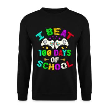 I Beat 100 Days Of School Video Game Player Kid - Unisex Pullover - Schwarz - Vorne - Alina (178cm) & Michal (187cm)
