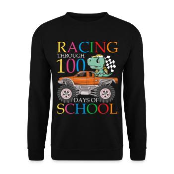 Rennen Durch 100 Tage Der Schule Dinosaurier - Unisex Pullover - Schwarz - Vorne - Alina (178cm) & Michal (187cm)