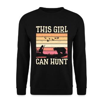 Girl Hunter Retro Wild Animal Hunt Nature Bear - Unisex Sweatshirt - black - Front - Alina (178cm) & Michal (187cm)