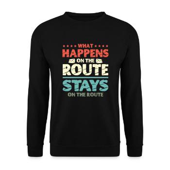 What happens on the route stays on the route - Unisex Sweatshirt - black - Front - Alina (178cm) & Michal (187cm)