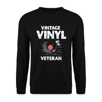 Vintage Vinyl Veteran Audiophile Music Lover - Unisex Sweatshirt - black - Front - Alina (178cm) & Michal (187cm)