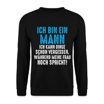 Lustiger Spruch - Ich bin ein Mann! - Unisex Pullover - Schwarz - Vorne - Alina (178cm) & Michal (187cm)