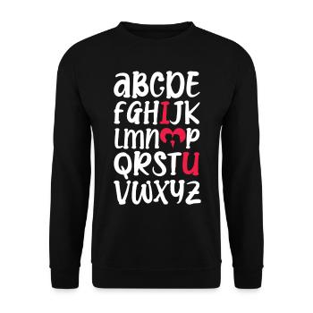 Alphabet de l’amour romantique Saint-Valentin - Sweat-shirt Unisexe - noir - Devant - Alina (178cm) & Michal (187cm)