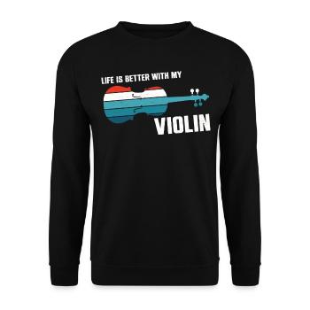 Violin Violinist Retro Vintage - Unisex Pullover - Schwarz - Vorne - Alina (178cm) & Michal (187cm)