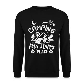 Camping, Zelten, lustiger Spruch Happy-Place - Unisex Pullover - Schwarz - Vorne - Alina (178cm) & Michal (187cm)