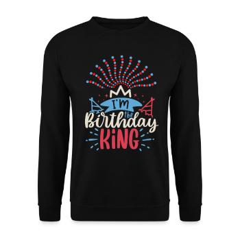 Anniversaire, feux d’artifice colorés, dire Birthday-King - Sweat-shirt Unisexe - noir - Devant - Alina (178cm) & Michal (187cm)
