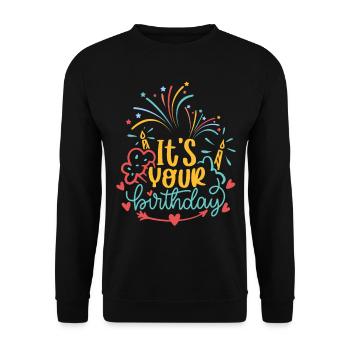Anniversaire, Typographie, Feux d’artifice d’anniversaire, Dire - Sweat-shirt Unisexe - noir - Devant - Alina (178cm) & Michal (187cm)
