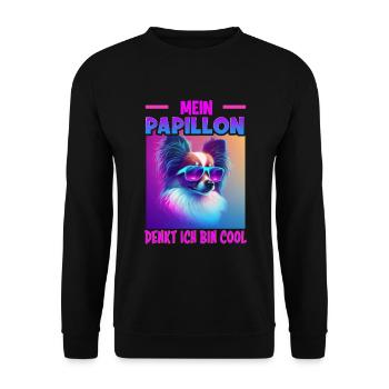 Hunde Spruch Papillon Design für Hundeliebhaber - Unisex Pullover - Schwarz - Vorne - Alina (178cm) & Michal (187cm)