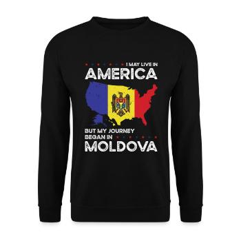Born Moldovan Moldova American USA Citizenship - Unisex Sweatshirt - black - Front - Alina (178cm) & Michal (187cm)
